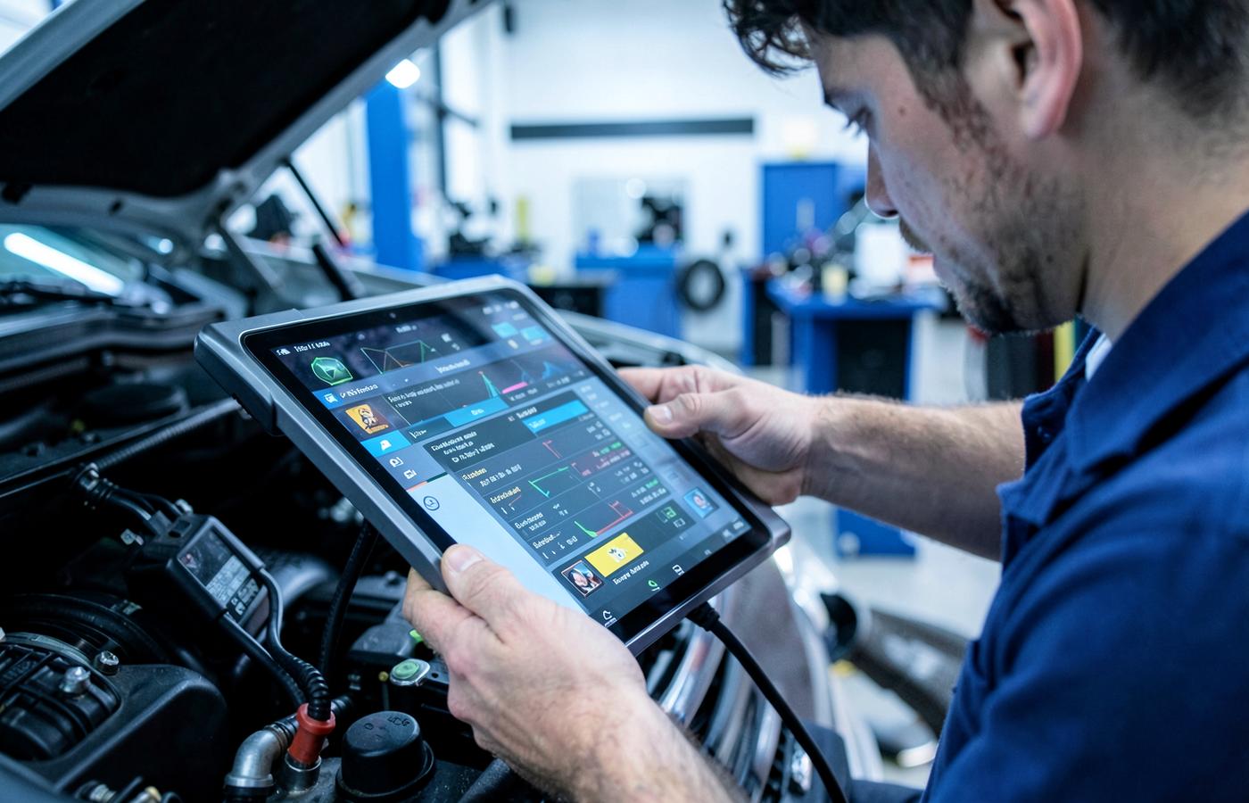 Technician using a diagnostic scan tool on a vehicle at a Bethlehem, PA repair shop